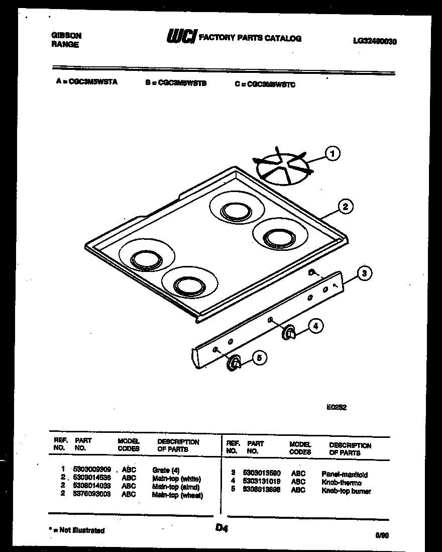 Gibson CGC3M5WSTC cooktop parts diagram