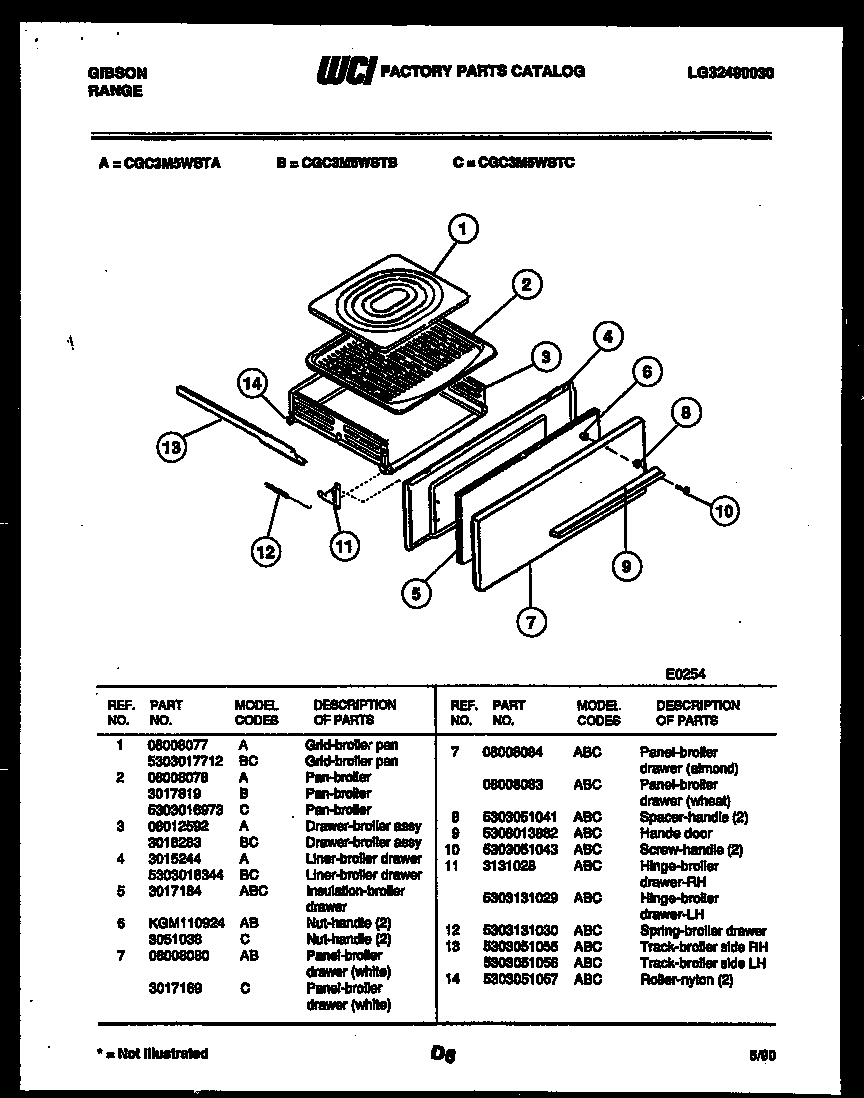 Gibson CGC3M5WSTC broiler drawer parts diagram