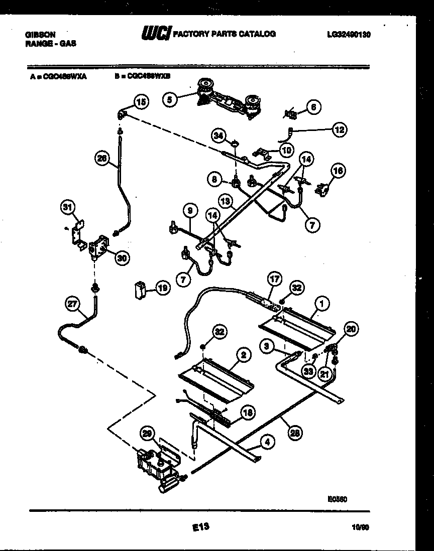 Gibson CGC4S8WXB burner parts diagram