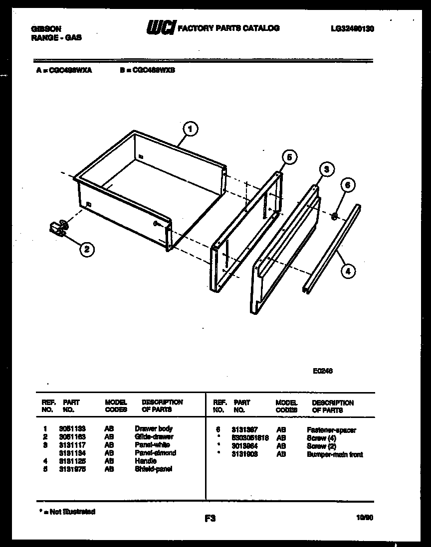 Gibson CGC4S8WXB drawer parts diagram