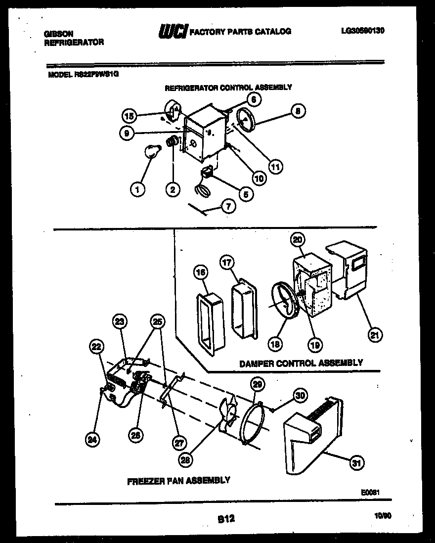 Gibson RS22F9WS1G refrigerator control assembly, damper control assembly and f diagram