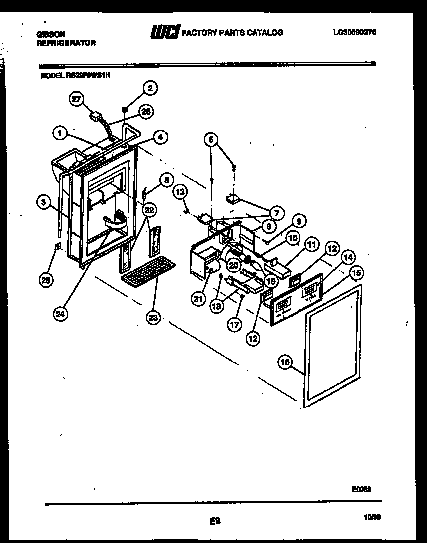 Gibson RS22F9WS1H ice door, dispenser and water tank diagram