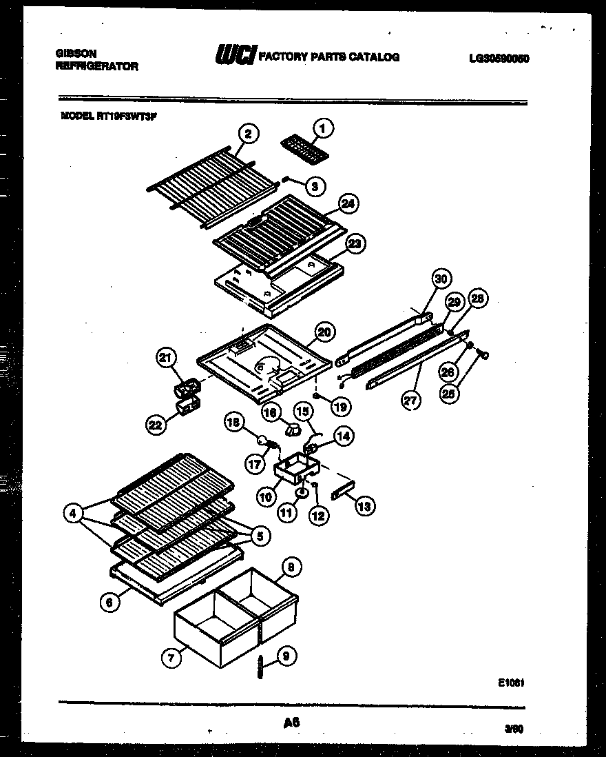 Gibson RT19F3WT3F shelves and supports diagram
