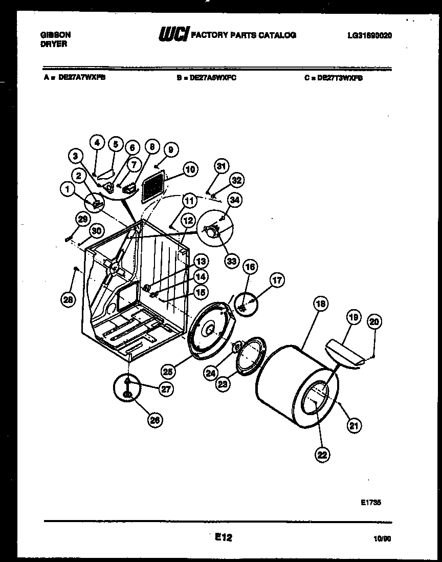 Gibson DE27A7WXFB cabinet and component parts diagram