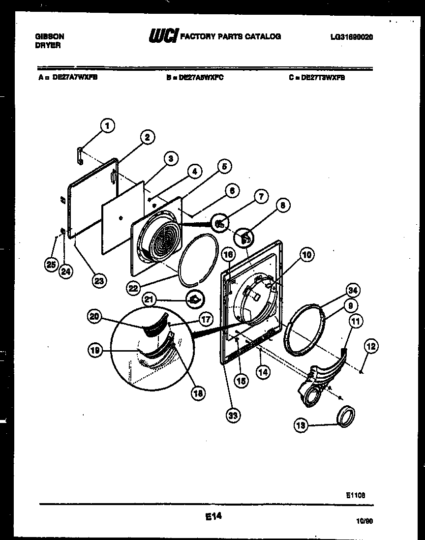 Gibson DE27A7WXFB door parts diagram
