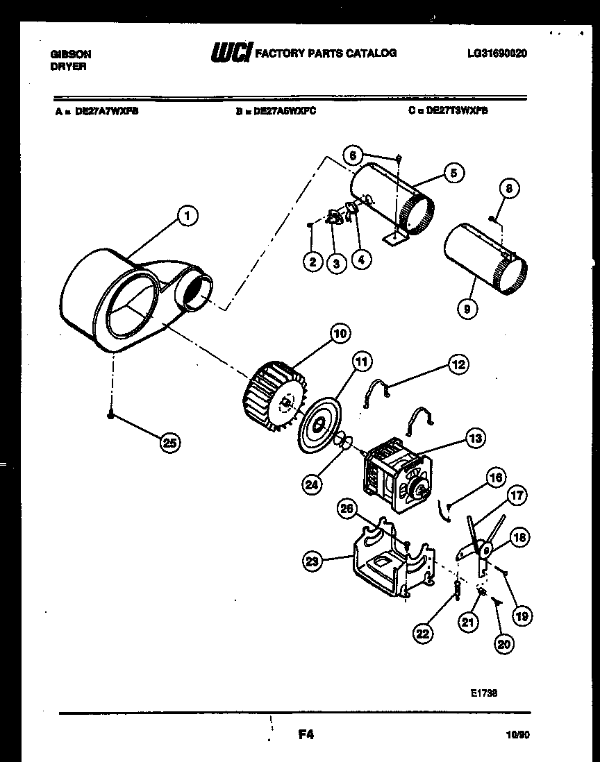 Gibson DE27A7WXFB motor and blower parts diagram