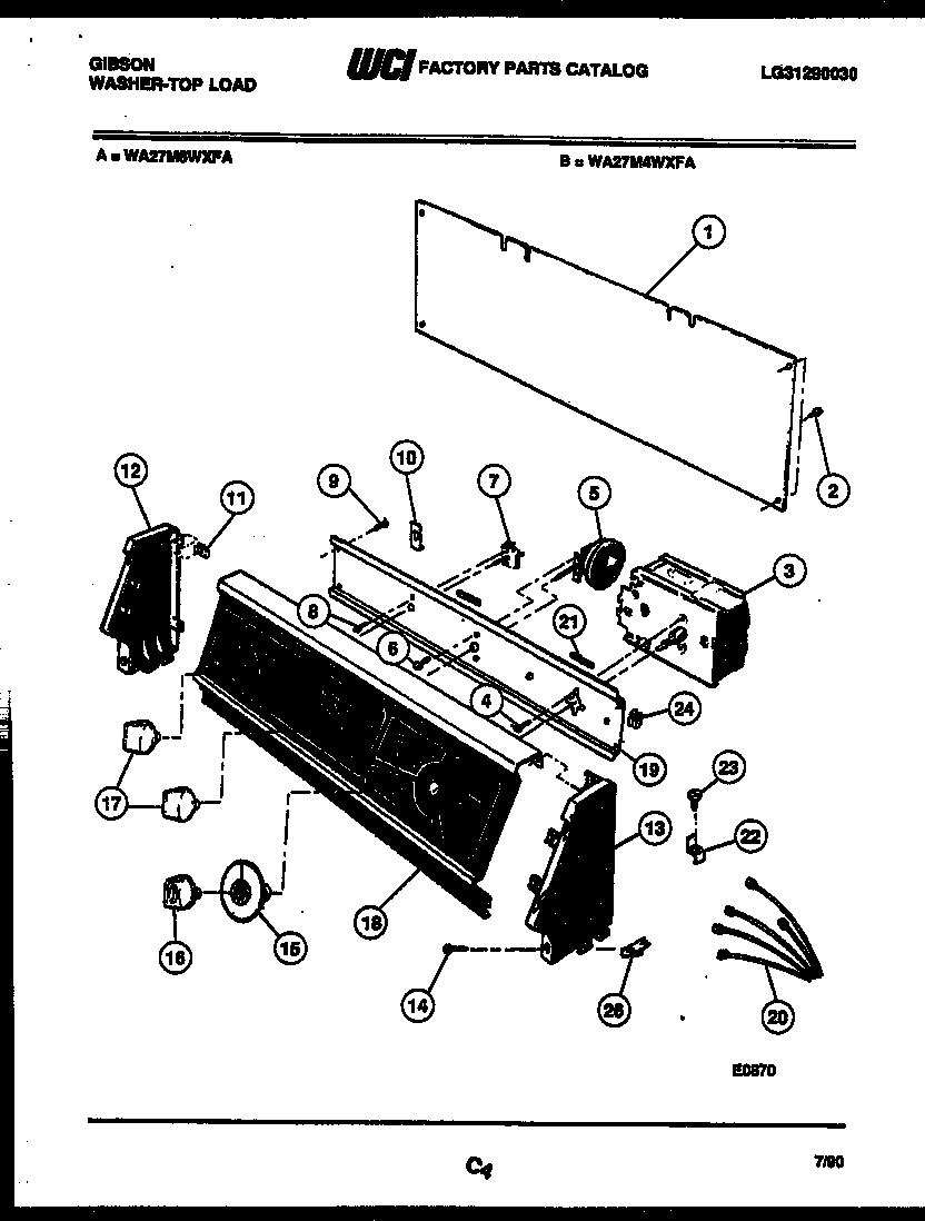Gibson WA27M6WXFA console and control parts diagram