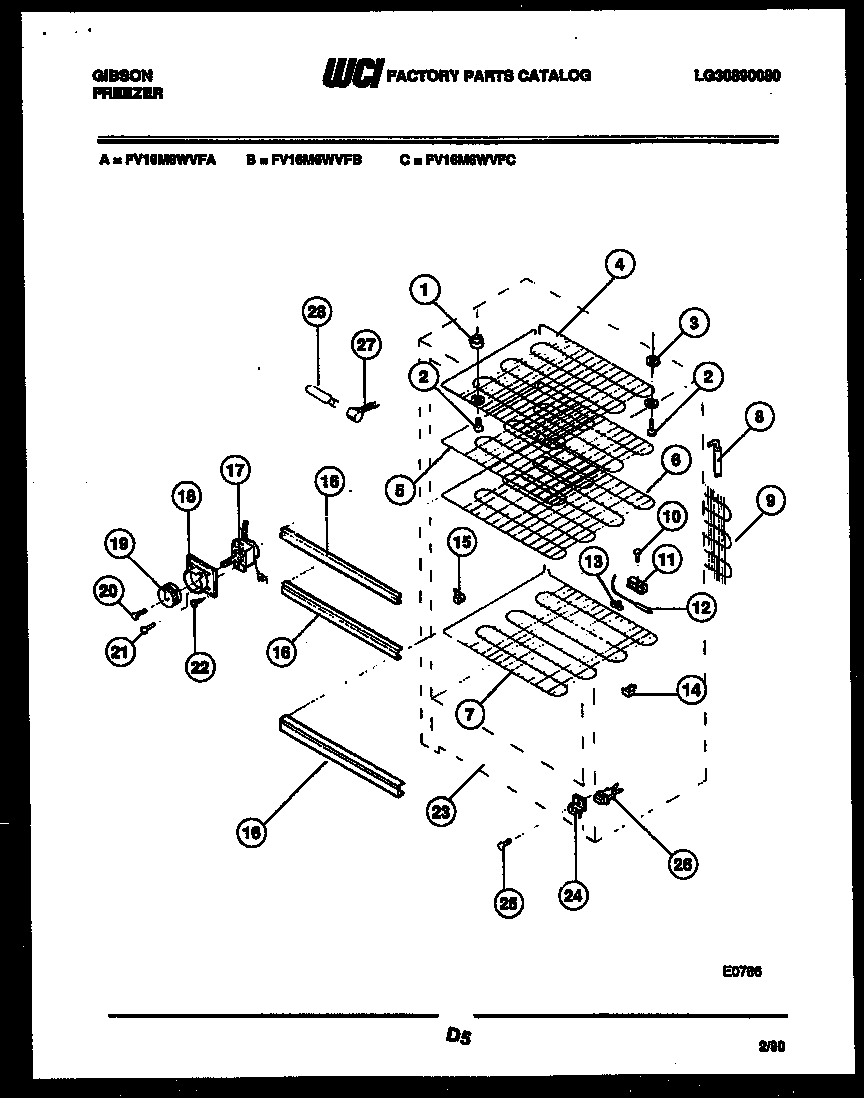 Gibson FV16M6WVFA shelves and supports diagram