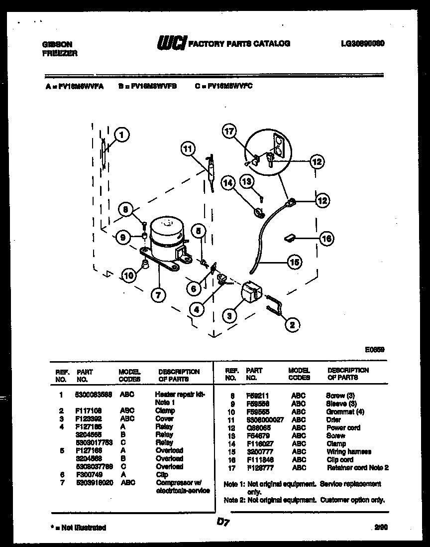 Gibson FV16M6WVFA compressor and electrical parts diagram