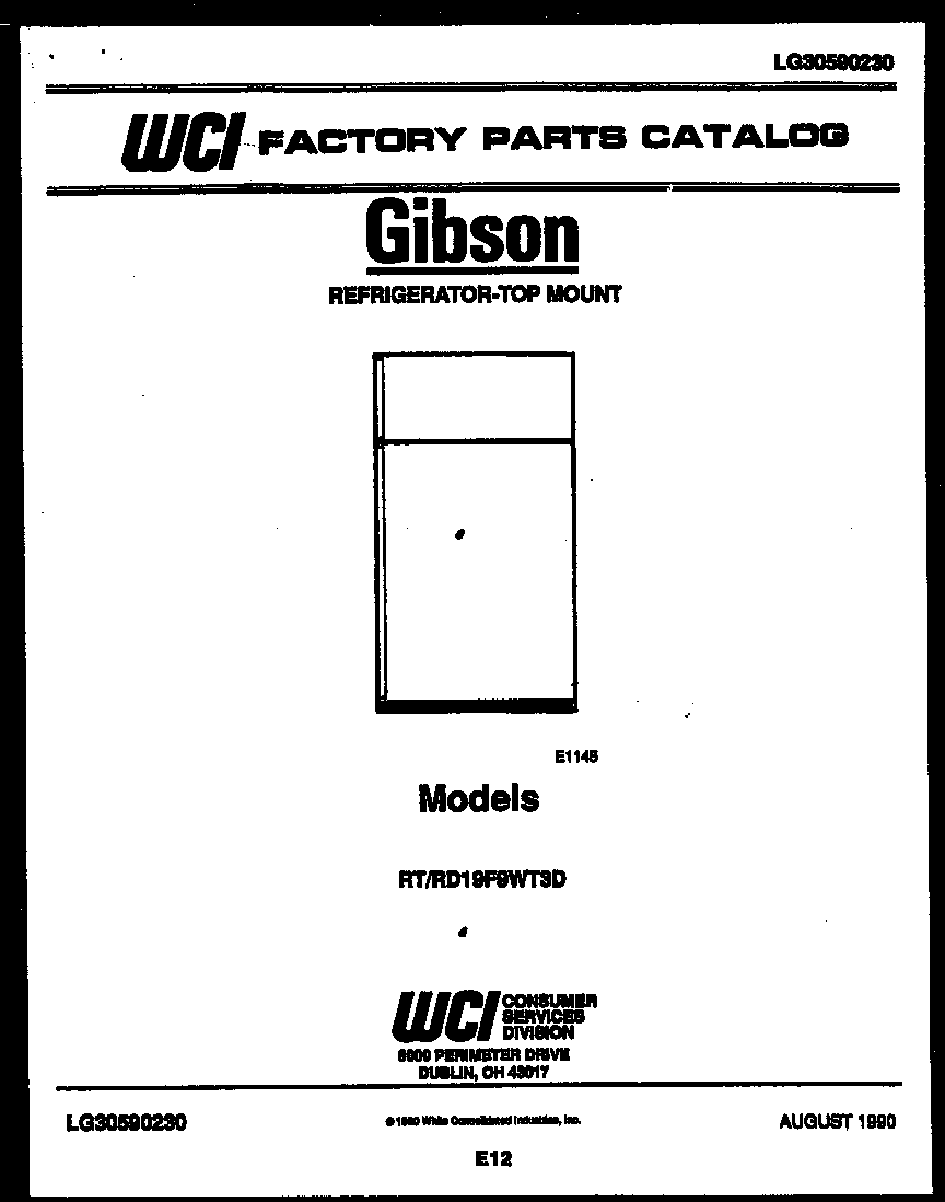 Gibson RT19F9WT3D cover page diagram