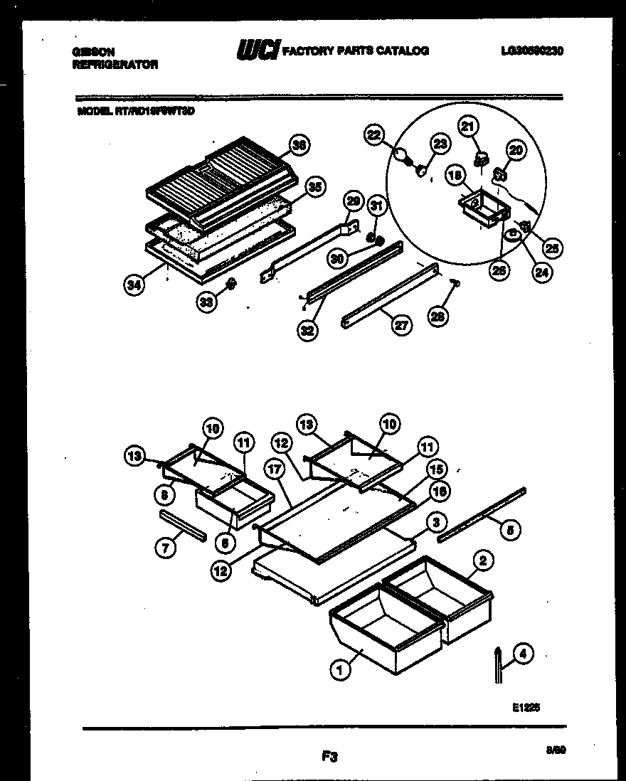 Gibson RT19F9WT3D shelves and supports diagram