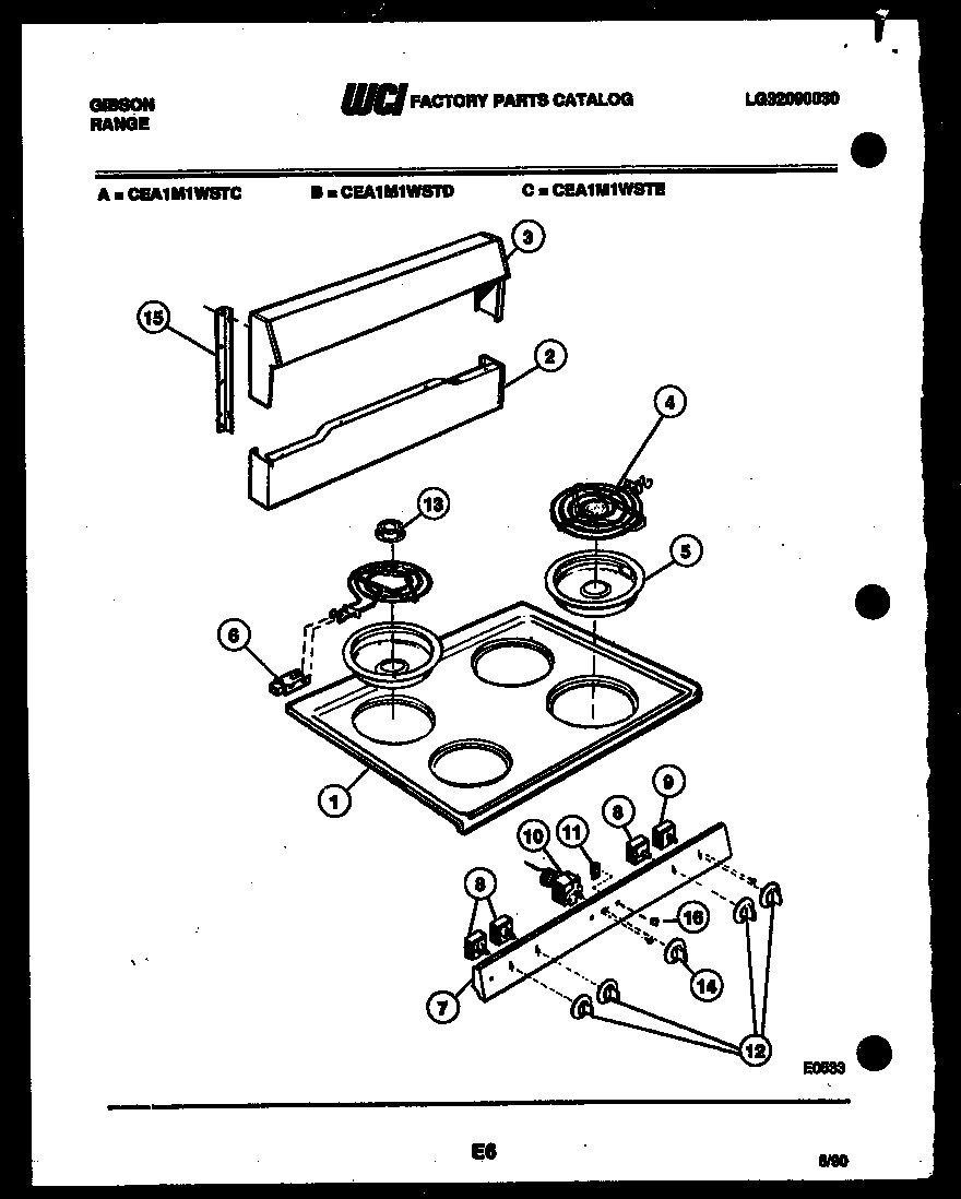 Gibson CEA1M1WSTD backguard and cooktop parts diagram