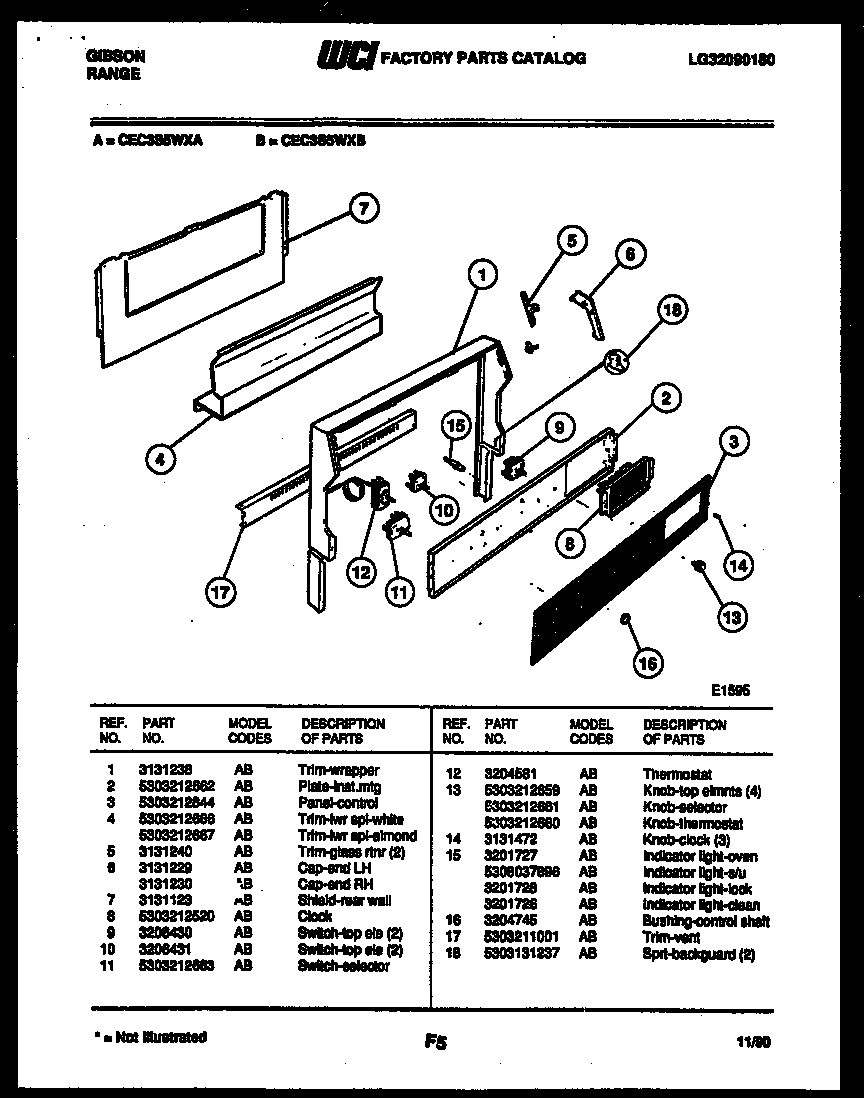 Gibson CEC3S5WXB backguard diagram
