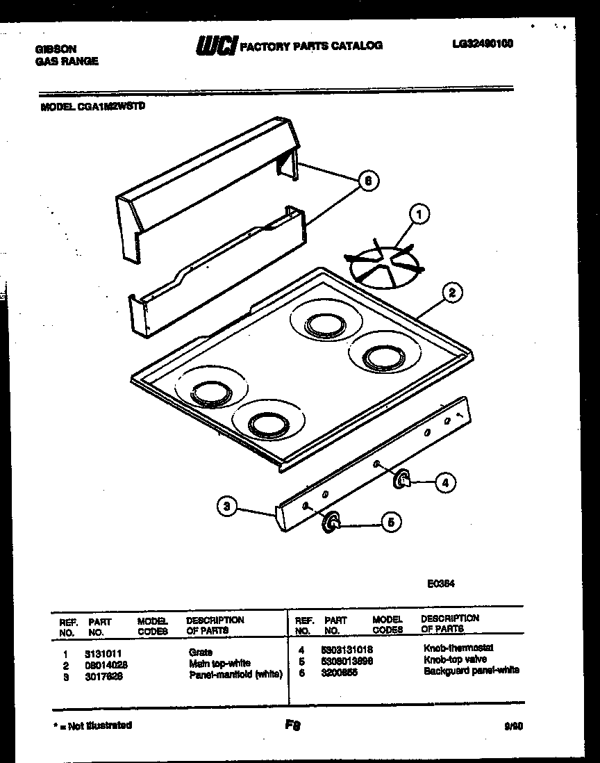 Gibson CGA1M2WSTD backguard and cooktop parts diagram