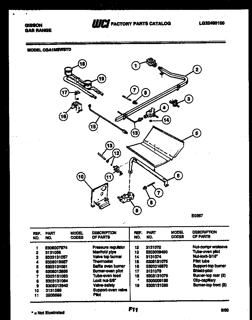 Gibson CGA1M2WSTD burner parts diagram