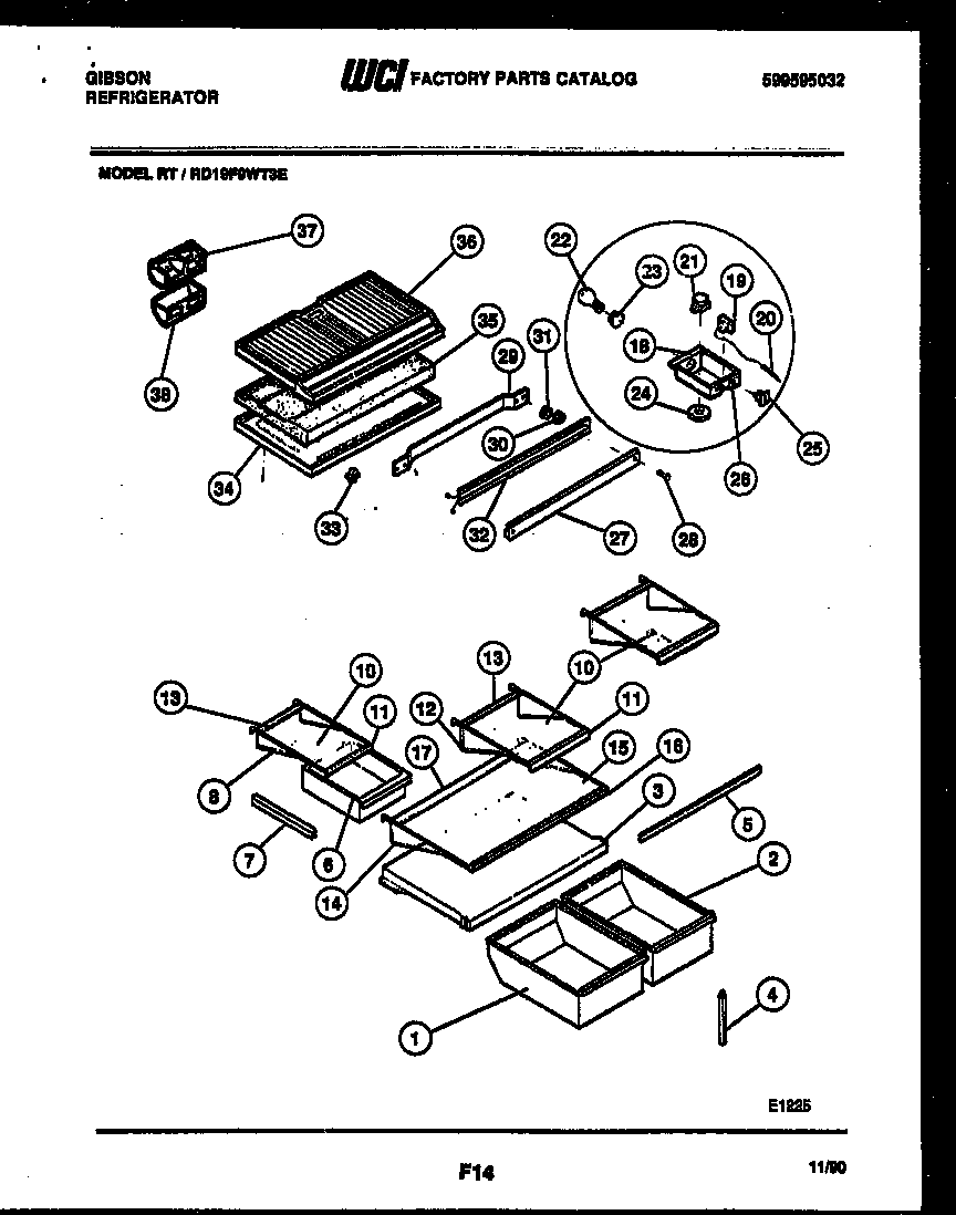 Gibson RD19F9WT3E shelves and supports diagram