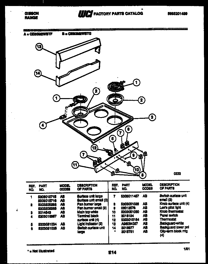 Gibson CEB3M2WSTF backguard and cooktop parts diagram