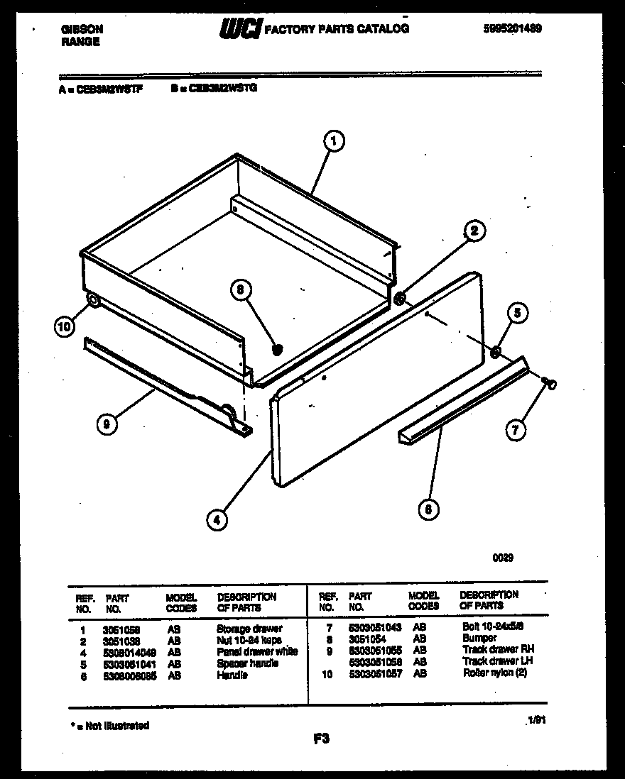 Gibson CEB3M2WSTF drawer parts diagram