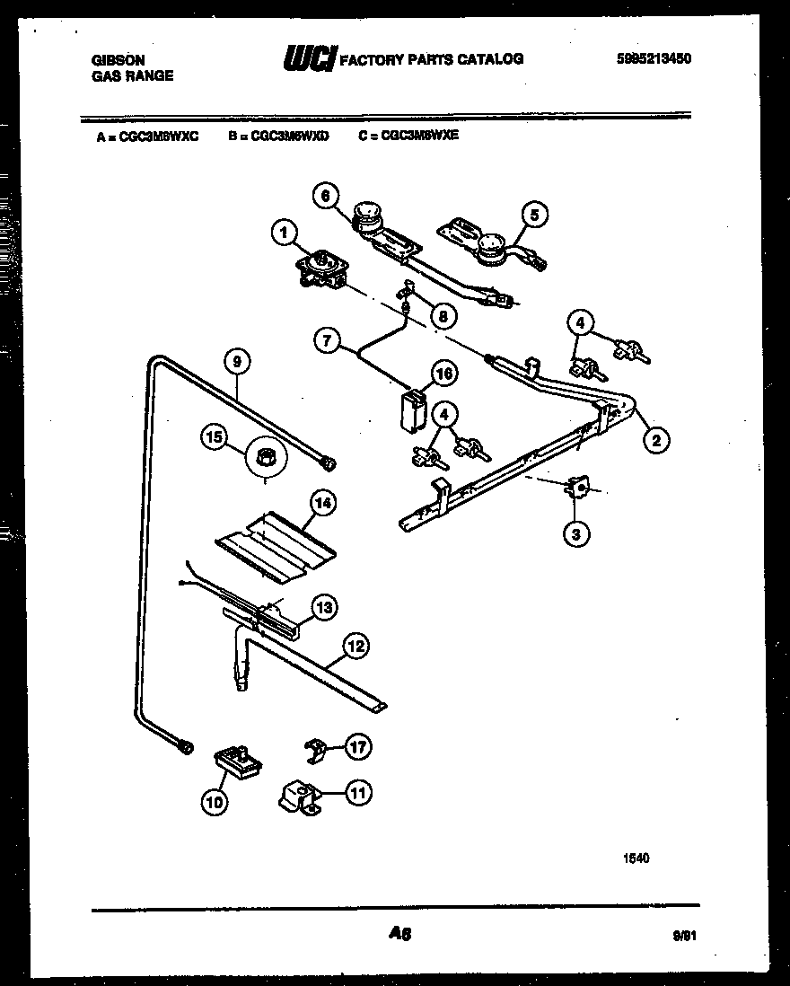 Gibson CGC3M6WXE burner parts diagram
