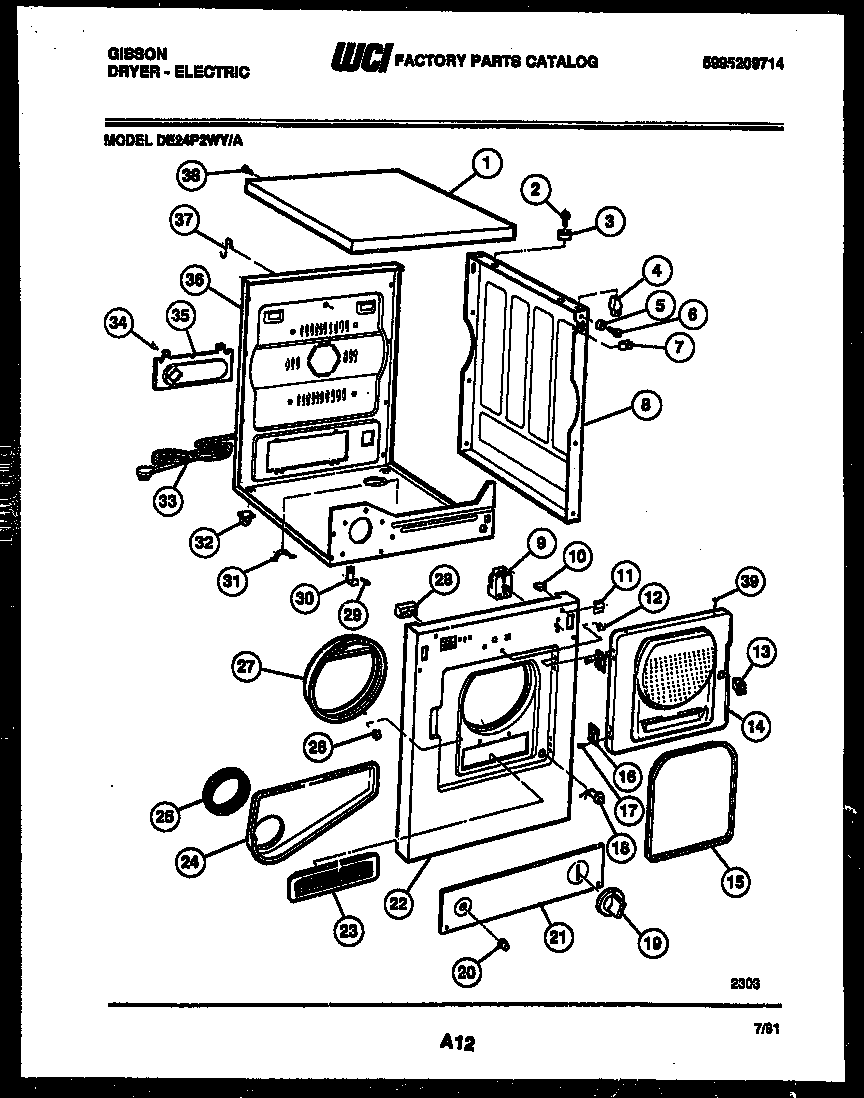 Gibson DE24P2WYA cabinet parts diagram