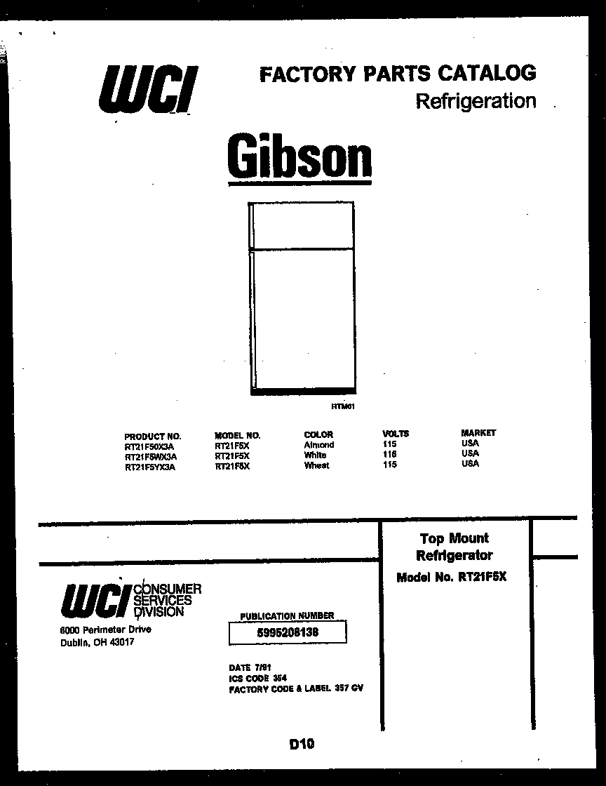 Gibson RT21F5YX3A cover page diagram