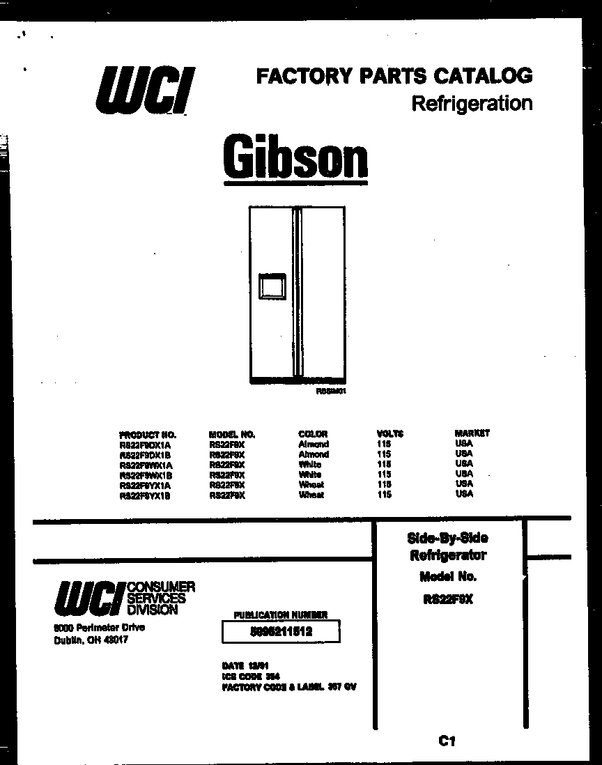 Gibson RS22F9WX1B front cover diagram