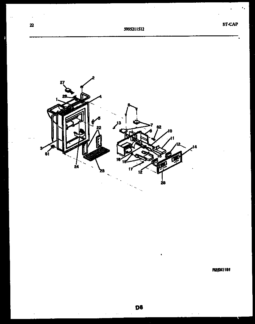 Gibson RS22F9WX1B ice door, dispenser and water tank diagram