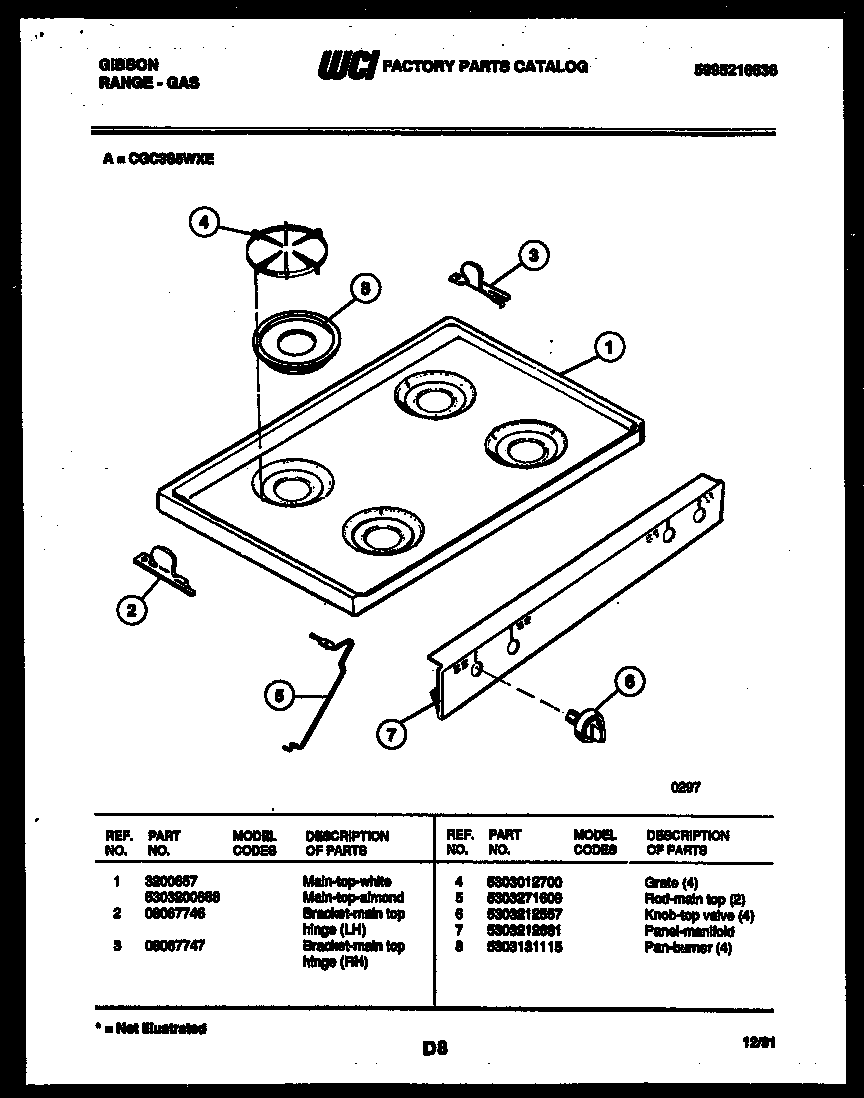 Gibson CGC3S5WXE cooktop parts diagram