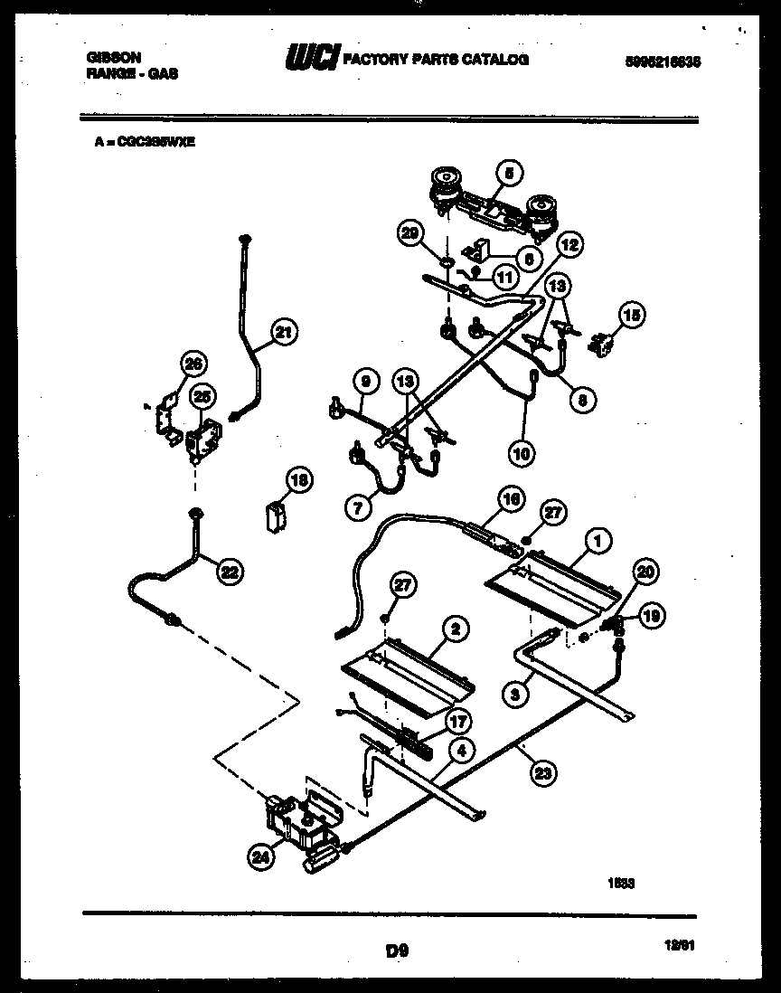 Gibson CGC3S5WXE burner parts diagram