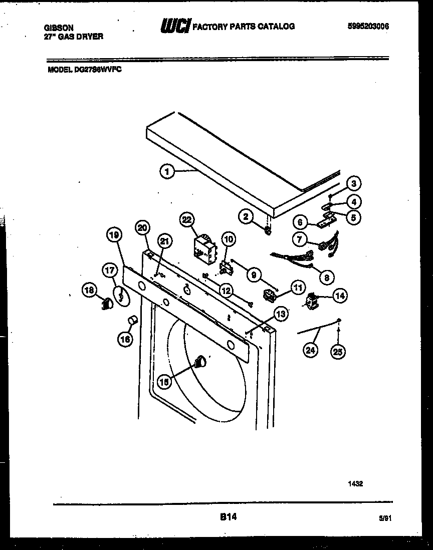 Gibson DG27S6WVFC top, control and miscellaneous parts diagram