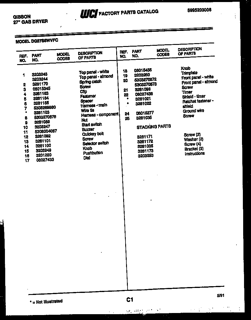 Gibson DG27S6WVFC burner, igniter and valve diagram