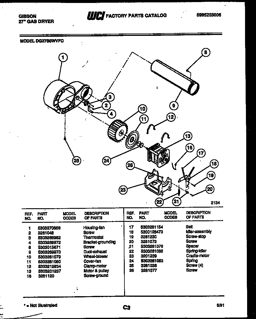 Gibson DE27S6WVFC cabinet and component parts diagram