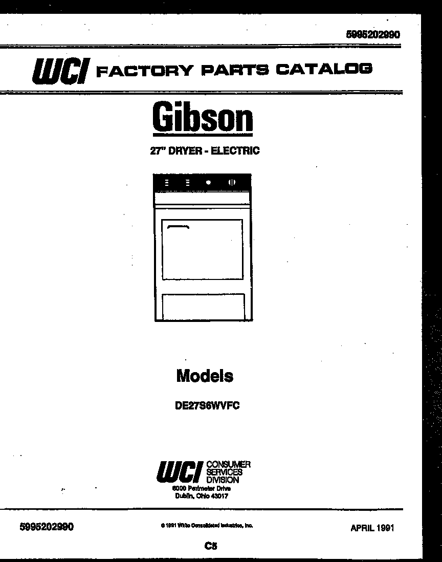 Gibson DE27S6WVFC top, control and miscellaneous parts diagram
