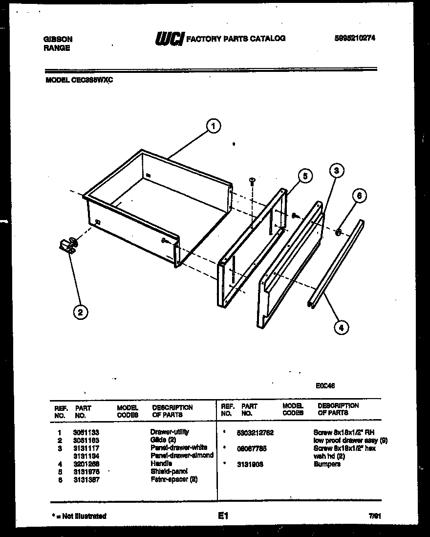 Gibson CEC3S5WXC drawer parts diagram