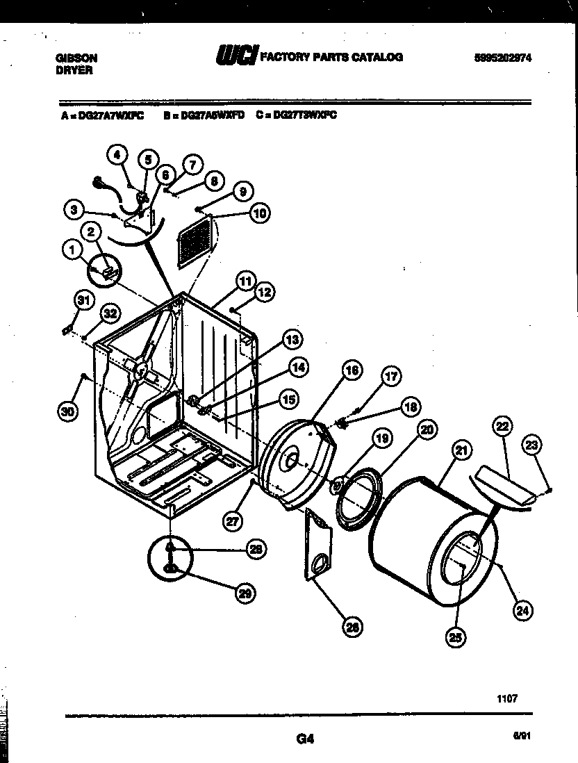 Gibson DG27A5WXFD console and control parts diagram