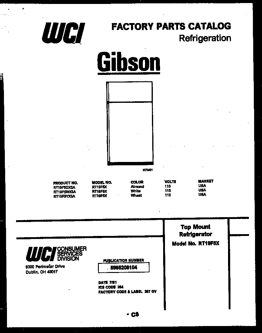 Gibson RT19F5DX3A cover page diagram