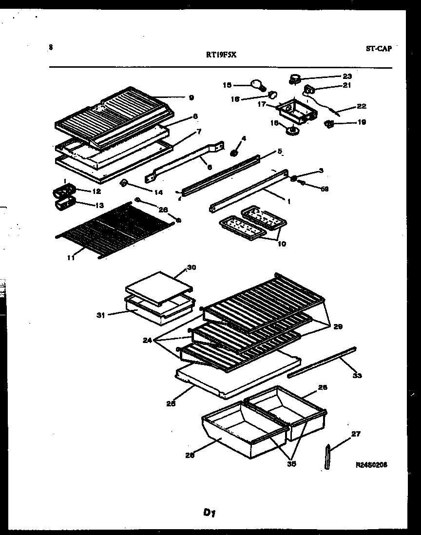 Gibson RT19F5DX3A shelves and supports diagram