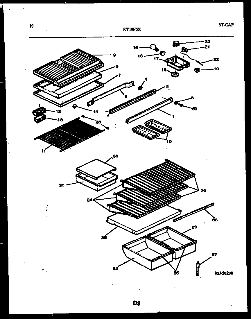 Gibson RT19F5DX3A shelves and supports diagram