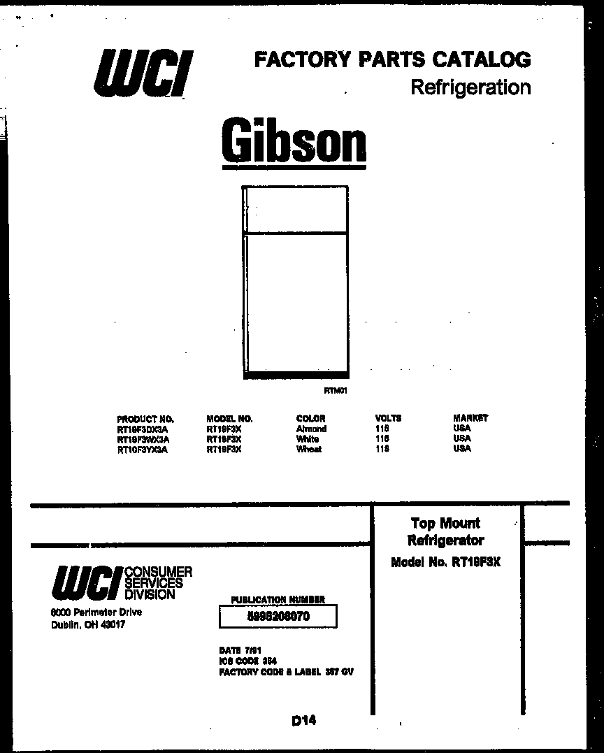 Gibson RT19F3WX3A cover page diagram