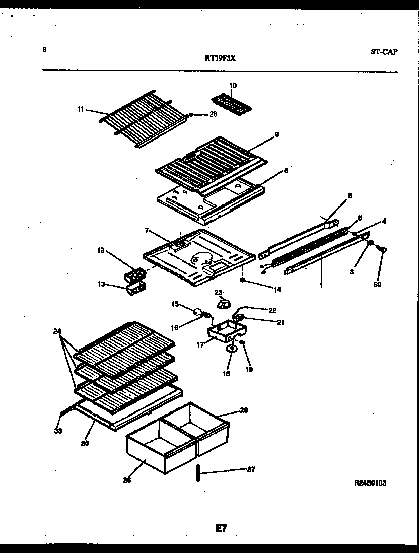 Gibson RT19F3WX3A shelves and supports diagram