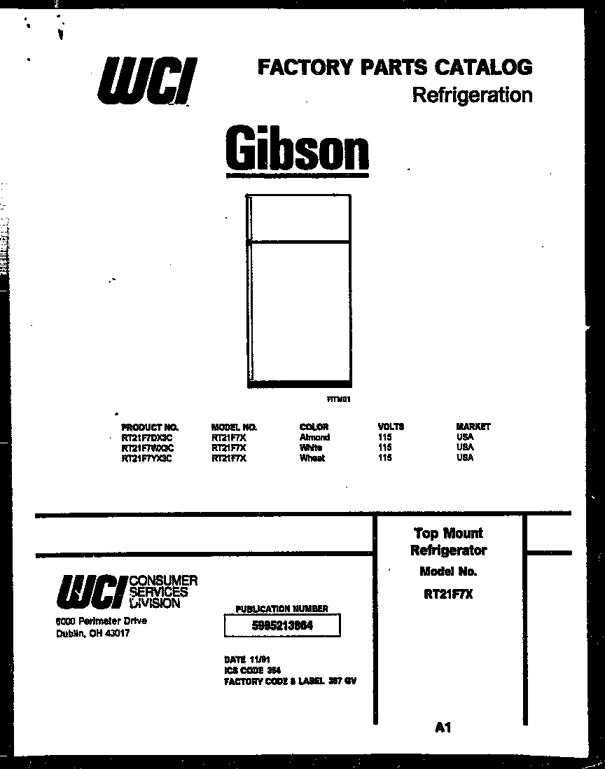Gibson RT21F7WX3C cover page diagram