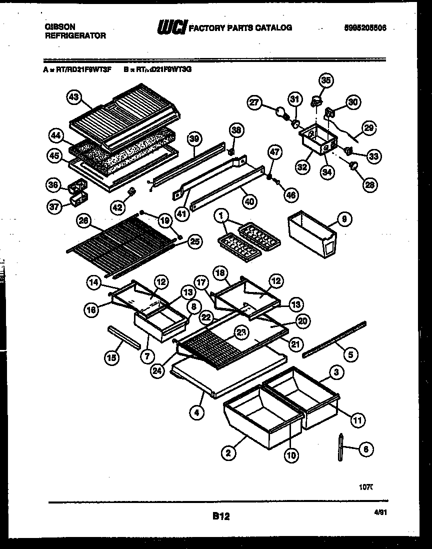 Gibson RT21F9WT3F shelves and supports diagram