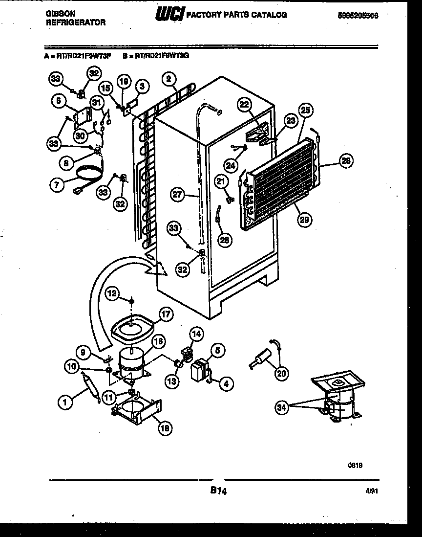 Gibson RT21F9WT3F system and automatic defrost parts diagram