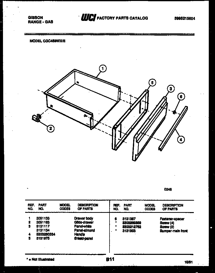 Gibson CGC4S8WXE drawer parts diagram