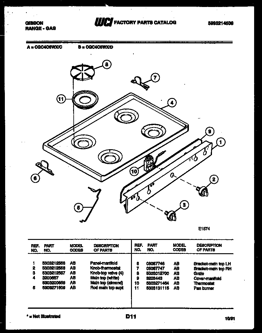 Gibson CGC4C6WXD cooktop parts diagram