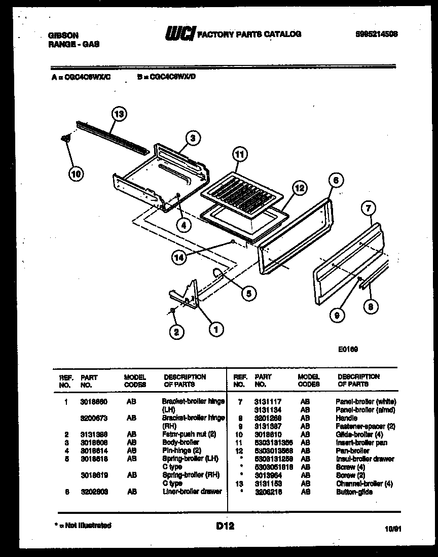 Gibson CGC4C6WXD broiler drawer parts diagram