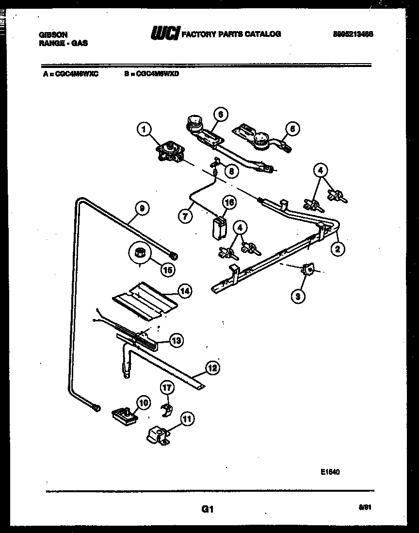 Gibson CGC4M6WXD burner parts diagram