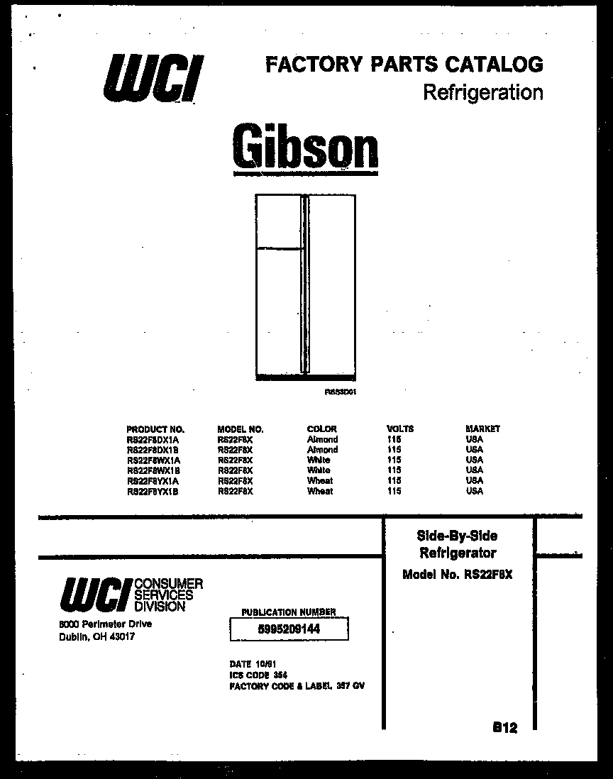 Gibson RS22F8WX1A front cover diagram