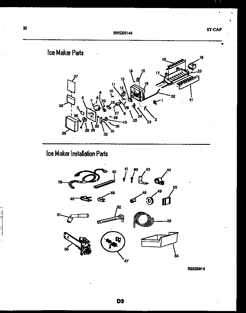 Gibson RS22F8WX1A ice maker and ice maker installation parts diagram