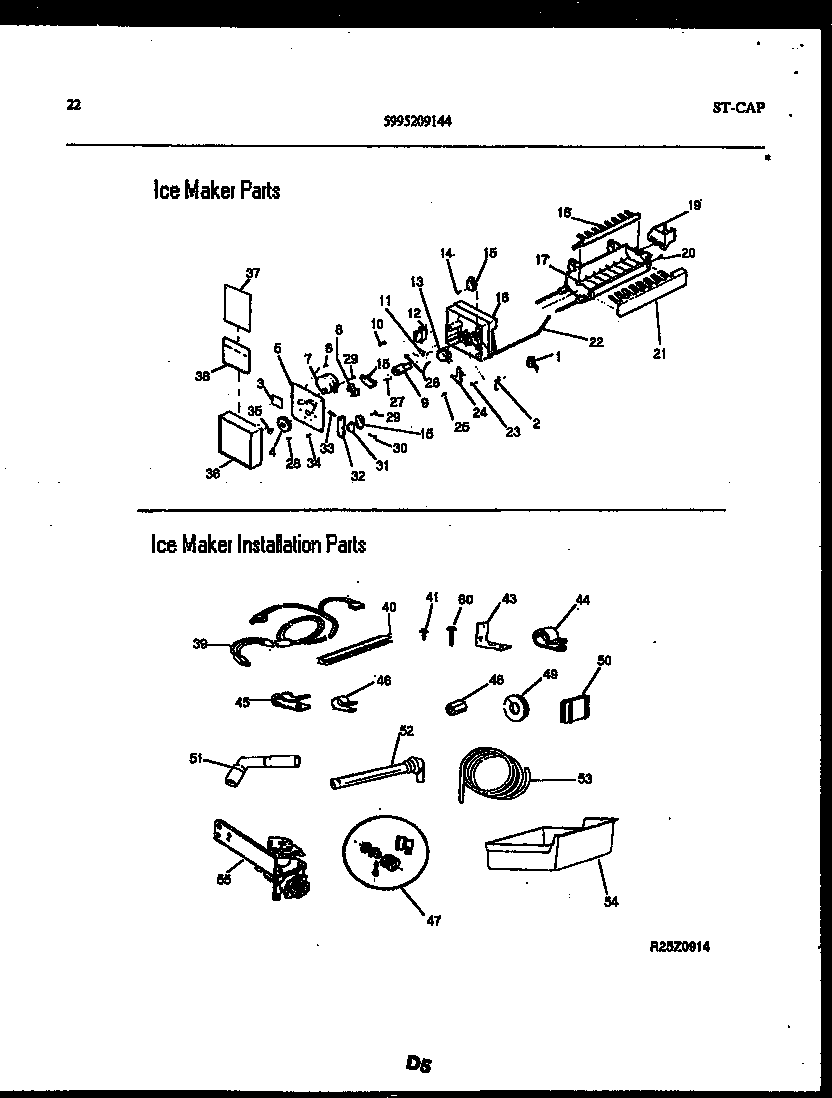 Gibson RS22F8WX1A ice maker and ice maker installation parts diagram